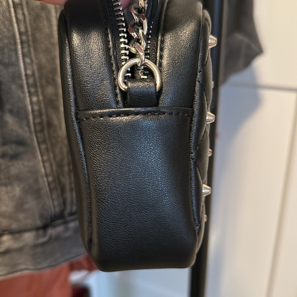 NWT Black Rebecca Minkoff diamond quilt silver studded top zip crossbody bag - Picture 10 of 14